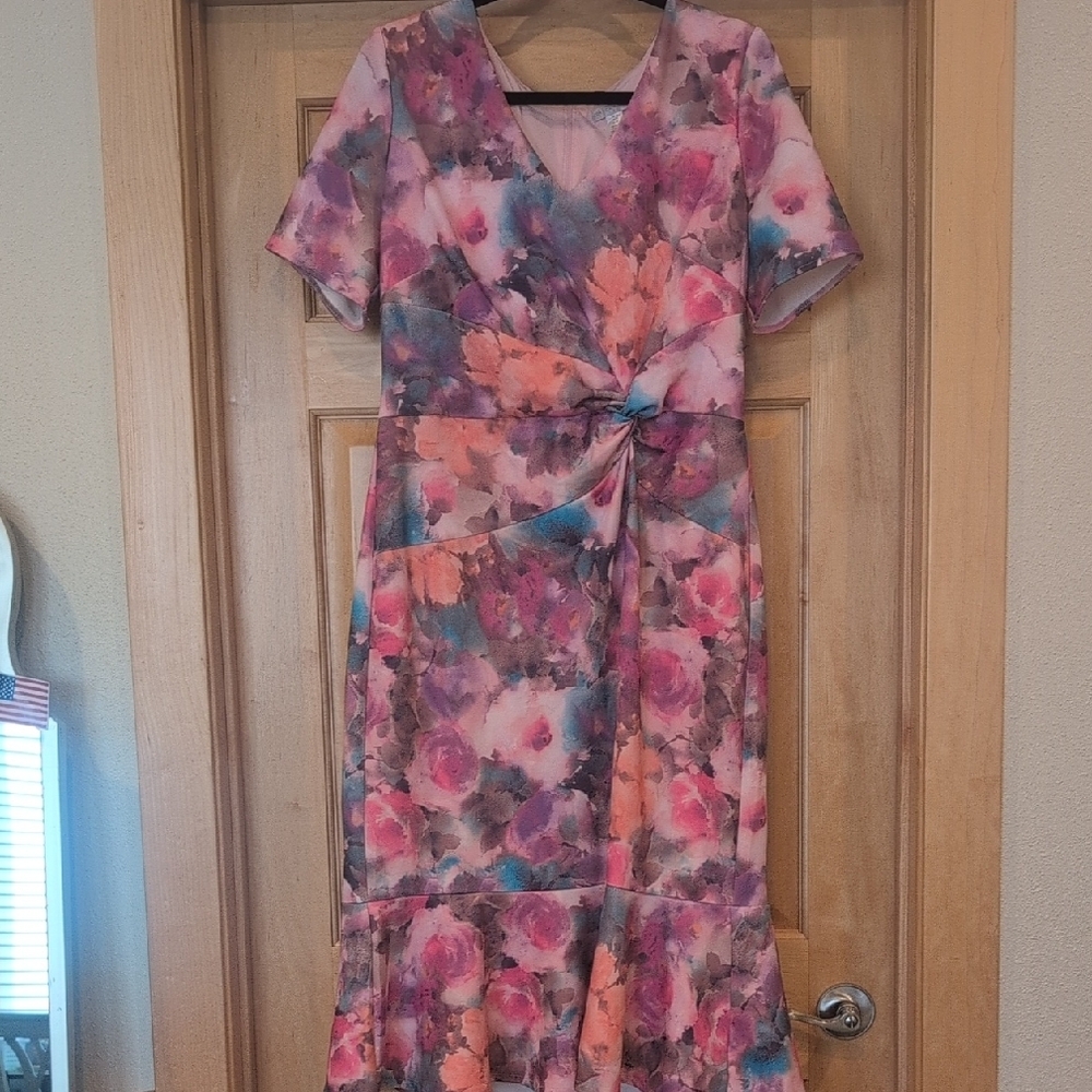 London Times Floral Midi Dress - Pink and Orange - Picture 1 of 10